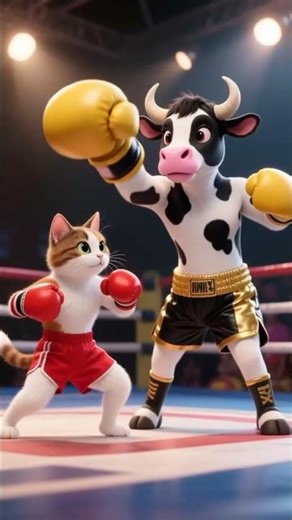 cow V's cats boxing 🥊 cats win #cat #cow #shorts #viral #viralvideo