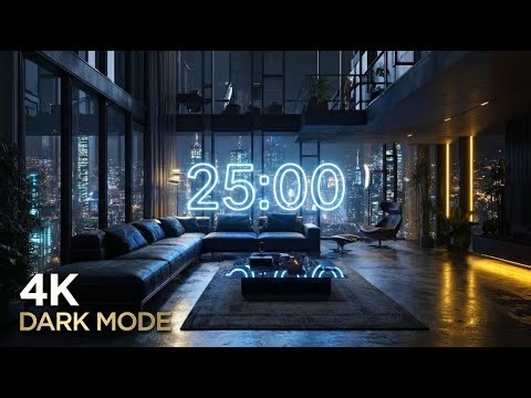 Luxury Penthouse Coding Setup [25/5 Pomodoro Timer] | Dark Rainy Night in Tokyo