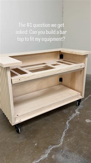 MikellyWoodshop LLC on Instagram: "The #1 question we get asked: Can you build a custom top to fit my equipment? 👇 This bar was designed with an inset sink, ice bins, and speed rails! Built exactly to our client’s specs 😎 Add the slatted front and casters make it easy on the eyes and easy to move. ✨ Looking for a bar that’s built around your needs? Let’s make it happen 💪 📧 mikellywoodshop@gmail.com 🌐 mikellywoodshop.com #custombar #eventbar #mobilebar #portablebar #barcart #custombuild #eve