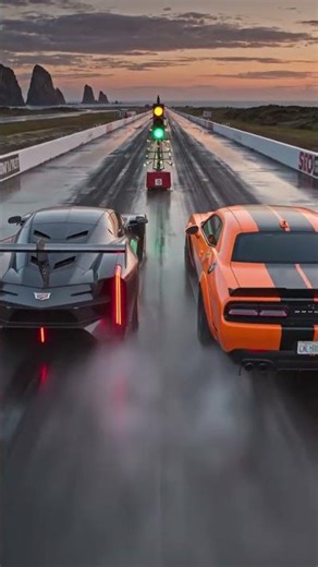 dodge challenger SRT hellcat Vs Cadillac GTP hyprcar on 1/2 miles drag race