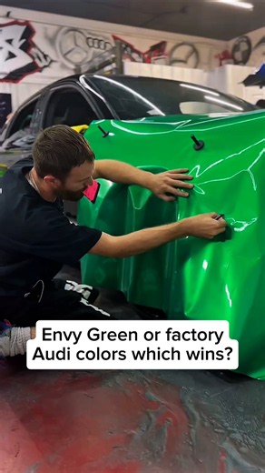 Satisfying Envy Green vinyl wrap transformation on an Audi RS3