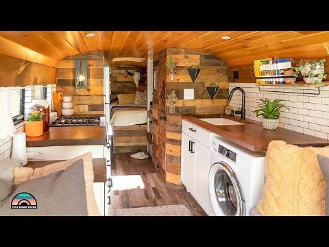 Beautiful DIY 27 Ft. school bus Tiny House w/ hidden wall storage