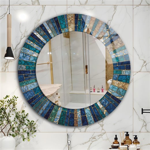 Stained Look Round Wall Mirror, Tempered Glass, Modern Home Decor - Etsy