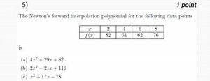 5)1 pointThe Newton's forward interpolation polynomial for t... | Filo