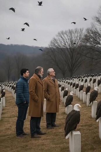 During the soldiers’ funeral, hundreds of eagles suddenly descended onto the gravestones: people were shocked and couldn’t understand the strange behavior of the birds — until they learned the terrible truth 😨😱 A hundred soldiers who had given their lives for their homeland were buried in the same cemetery, side by side. Each had an identical tombstone — a symbol of brotherhood, equality, and eternal remembrance. On every stone were engraved the name, surname, date of birth, and date of death 
