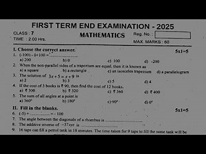 7th Maths Quarterly Exam Question Paper 2025 |7th Maths Term 1 Exam 2025| English medium