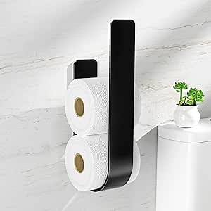 Toilet Paper Storage Wall Mount, Extra Toilet Paper Storage Holder for 3 Rolls, Adhesive Metal Tp Roll Holder Stand for Rv, Bathroom (Black, 1Pc)