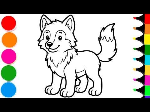 How to Draw Cartoon Wolf | Drawing and Coloring a Cute Wolf