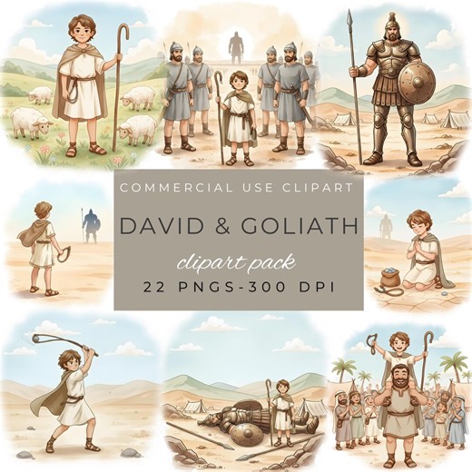 David and Goliath Clipart, Watercolor Bible Story Illustrations, Digital Download for Kids' Ministry Projects - Etsy