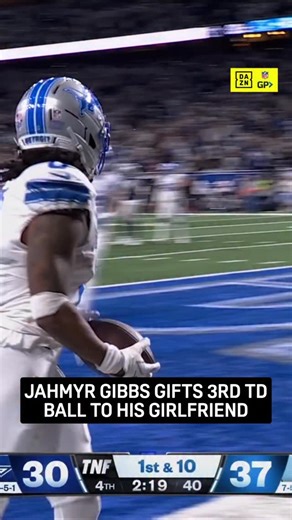 Jahmyr made sure to find his girlfriend on the sideline after scoring his third touchdown of the night 💙 #NFLonDAZN #OnePride | NFL on DAZN