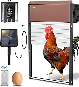 Solar Automatic Chicken Coop Door - Automatic Coop Door with Timer & Light Sensor & Remote Control, 2023 Upgrade Anti-Pinch Function, Aluminum & Waterproof Electric Coop Door for Chickens Ducks Farms
