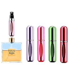 Yamadura Portable Mini Perfume Atomizer Bottle, Refillable Spray, Scent Pump Case, Travel (5ml, 4 Pack)(Red, Rose Red, Purple, Green)