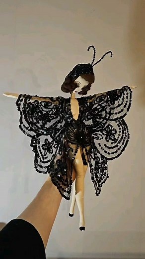Rebekah McMullan on Instagram: "Finally Dorothea the Dancing Moth Doll.. SOLD . Scantly dressed in a fabulous tulle, beads and sequins Moth cape, with a French jet dangling crotch piece. French jet headdress and velvet & jet slippers. She measures just 42cm tall (not including her antennas) ....small and mighty. Further photos in stories. #moth #dance #burlesque #doll #vamp #forgottenstitches #novelty #frenchjet #beaded #butterfly #handmade"