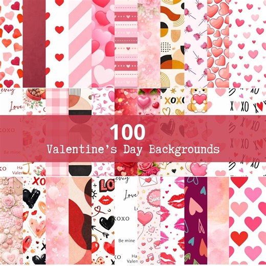 100 Valentine's Day Backgrounds | Seamless Heart Patterns | Love Digital Paper | Romantic Backgrounds | Scrapbooking & Printing - Etsy