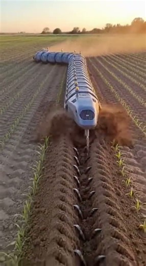 A long segmented snake machine slithers forward, digging irrigat