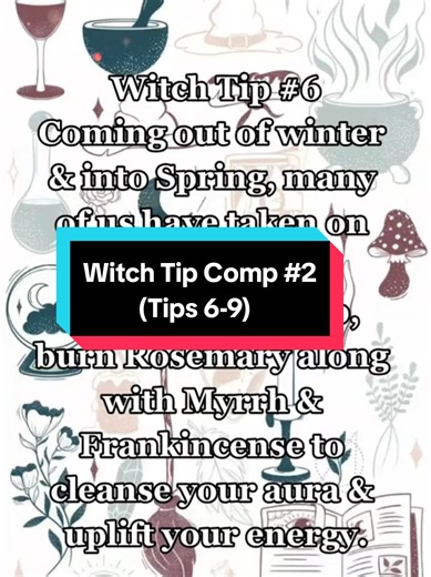 Witch Tip Compilation No.2 Tips 6-9.🧙‍♀️ Here's another comp to satisfy as we inch closer to Tip 💯! As of posting, im under the weather & needing time to recover. So enjoy my stall out!😆 If you like this format, lmk in the comments!❤️ Stay Tuned for more Witch Tips!✨️ #fyp #witch #witchcraft #witchtip #witchesoftiktok