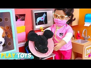 Our Generation dolls helps the pets get better at the vet clinic! Play Toys doctor stories.