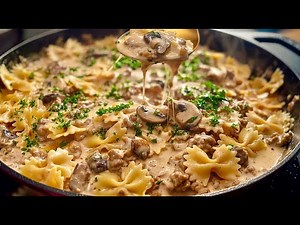 Creamy Pasta with Ground Beef & Mushrooms So Delicious and Simple!