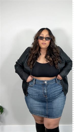 We're in a Denim Daze for spring—it’s easy, sexy and perfect for pretty much every occasion! Just ask @sara_vee 💙 Mini Denim Straight Skirt: https://bit.ly/40VWieh Faux Leather Collarless Moto Jacket: https://bit.ly/3MgRcV7 Angular Rectangular Smoke Lens Sunglasses: https://bit.ly/413fgPJ | Torrid