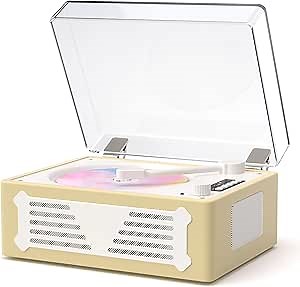 Portable CD Player for Home with Bluetooth Out/in, Vintage Desktop CD Player with Speakers Rechargeable Battery, USB Playback, LED Display, Headphone Jack, Beige