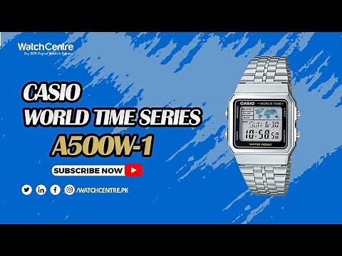 Casio Vintage Series Digital Watch Model A500WA-1 in Silver Chain & Square Dial with World Time