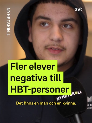 HBT-personer är nu den minoritetsgrupp som elever är mest negativa till. “HBT” var den förkortning som användes 2013 och för att kunna göra jämförelser har den senaste undersökningen även använt endast “HBT”. Undersökningen är från Forum för levande historia och är genomförd av Statistiska centralbyrån. Den visar att killar och elever med utländsk bakgrund i högre utsträckning uppvisar negativa attityder till sexuella minoriteter än vad tjejer och elever med svensk bakgrund gör. #nyhetskoll #svt