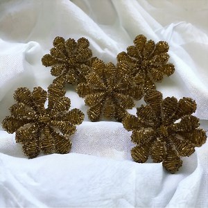 5 Pottery Barn Gold Beaded Snowflake Beaded Napkin Rings
