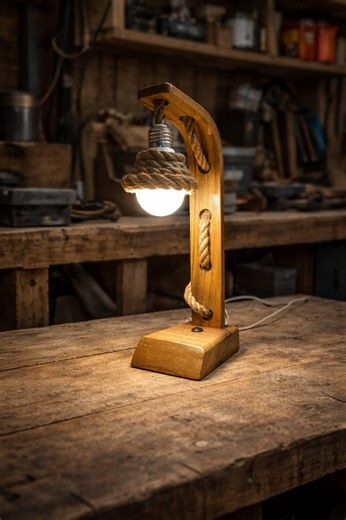 Handmade Natural Wood Jute Rope Table Lamp, Nautical Industrial Edison Style - Etsy UK