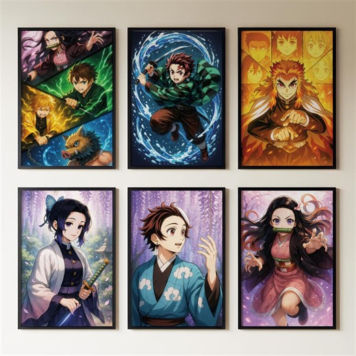 Demon Slayer Wall Art Set of 10 – Kimetsu No Yaiba Anime Posters, Tanjiro, Nezuko, Inosuke, and Rengoku Decor, Birthday Gift for Anime Fans - Etsy