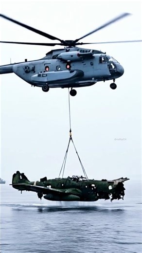 Epic Recovery: Helicopter Lifts Sunken Airplane Wreck from the Ocean! 🌊🚁#shorts #plane #airlifts
