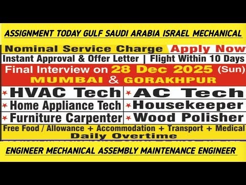 Assignment Today Gulf Saudi Arabia Israel Mechanical Engineer MechanicalAssemblyMaintenanceEngineer