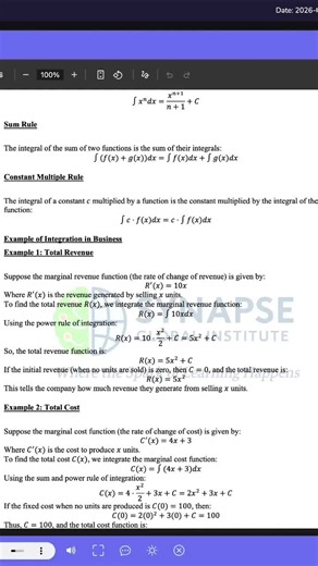 From marginal revenue to total revenue: a practical integration example