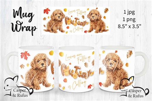 Autumn Cockapoo Mug Wrap: Fall Leaves Design (digital Download)