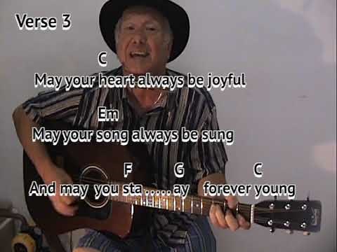 FOREVER YOUNG (Bob Dylan) Chords & Lyrics On-Screen - Guitar & Harmonica