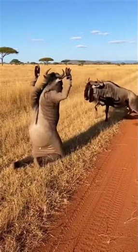 Wildebeest Prank: Human Mimics Wildlife #WildebeestPrank #SavannaSafari #AnimalEncounters