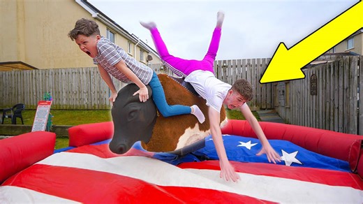 Mechanical bull challenge tests balance for a big prize