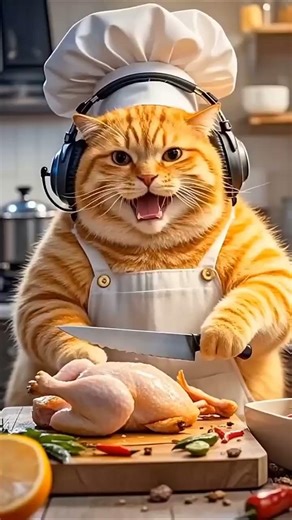 “Chef Cat is Cooking Chicken 😭🐱🍳🐔 (This Got Out of Control 😂)”