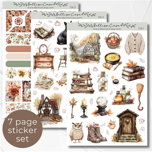Seasonal Planner Sticker Sheets, Cozy Autumn Haunting Calendar Planner Journaling Sticker Set, Watercolor Bullet Journal Sticker Pack, 106 - Etsy