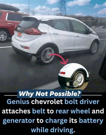 Information Hub on Instagram: "𝙂𝙚𝙣𝙞𝙪𝙨 𝙝𝙖𝙘𝙠 𝙤𝙧 𝙥𝙝𝙮𝙨𝙞𝙘𝙨 𝙛𝙖𝙞𝙡? 🚗⚡ This Chevy Bolt driver hooked a belt from the rear wheel to a generator to ‘charge the battery while driving’… 𝗕𝘂𝘁 𝗵𝗲𝗿𝗲’𝘀 𝘄𝗵𝘆 𝗶𝘁 𝗱𝗼𝗲𝘀𝗻’𝘁 𝘄𝗼𝗿𝗸⬇️ You can’t create energy from nothing. The generator adds extra load to the wheel → car’s motor works harder → uses MORE battery power to turn it. You’re just moving energy around, losing some to heat and friction each time. In the end, you get LE