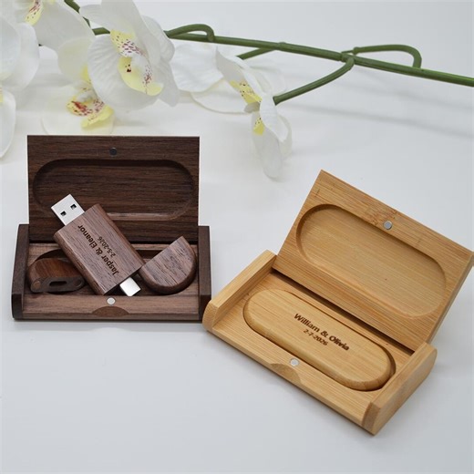 Customized Engraved Wooden USB Box | Engraved Name and Date | Wedding Photo Storage Solution - Etsy