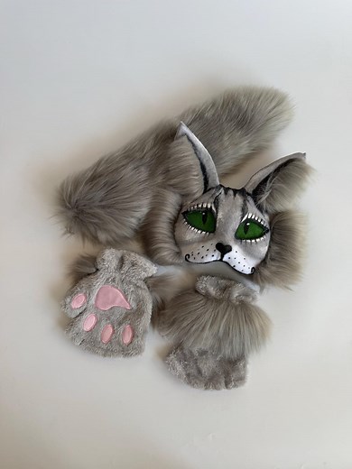 Therian Cat Mask | Handmade Furry Cosplay | Universal Size | White Gray Fur Mask | Perfect for Fursuit & Masquerade | Gift for Therian Fans - Etsy