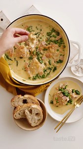 So much flavour. So little effort. One-pan creamy chicken and bacon: https://www.taste.com.au/recipes/one-pan-creamy-chicken-bacon-recipe/b6jp7o4l | Taste.com.au