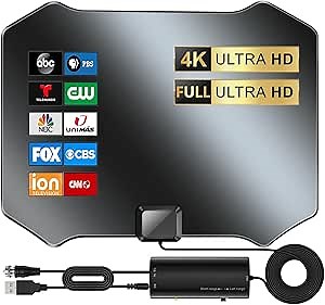 2024 Upgraded TV Antenna Smart Digital Indoor - Outdoor Long Range 560+ Miles Amplifier Support 8K 4K 1080p All TV's Free Channels VHF UHF -Signal Booster 360°Reception HDTV Cable, NN12