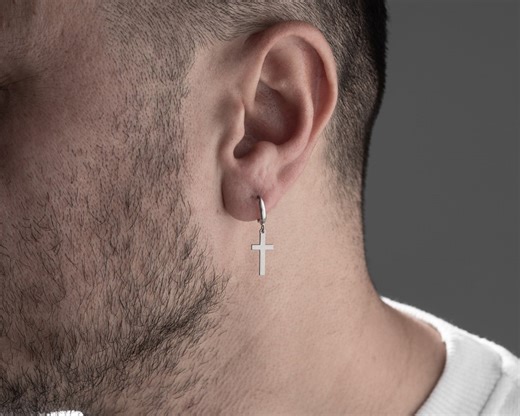 Dangle Cross Earrings: Men’s Sterling Silver Faith Jewelry, Minimalist Religious Gift - Etsy Canada