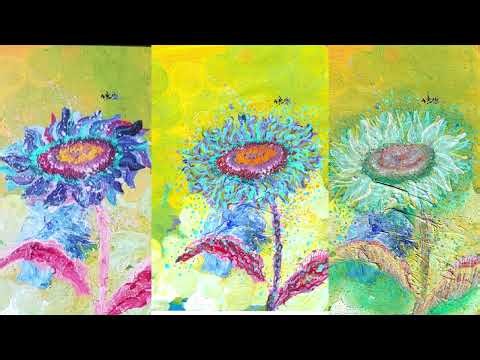 ㉜アクリル絵の具で描く向日葵「夏のある日」#art #sunflower #acrylicpainting ic
