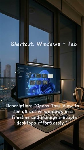 Master Multitasking! 🚀 Use Windows + Tab for Task View & manage desktops like a pro. 💻 #WindowsTips