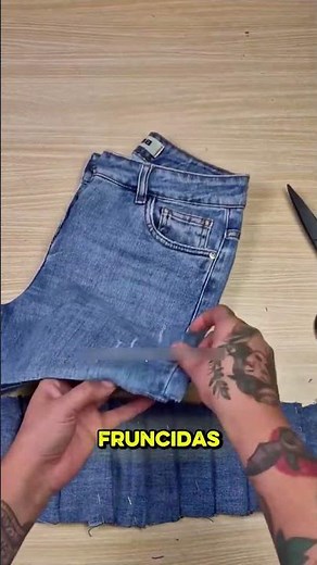 Transform your jeans into a ruffled skirt! #hacks #tips #shorts