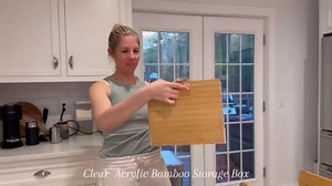 2 Pack Hanging File Organizer, Clear Acrylic File Box Organizer, Bamboo Filing Box File Crate Storage Boxes, Portable Filing Organizer with Handle for Letter Size