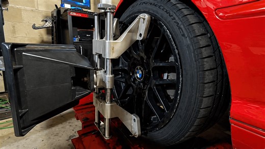 Wheel alignment completed on a BMW E46