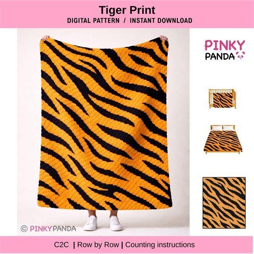 Tiger Print Blanket * Crochet Pattern * C2C * Row by Row * Graph   Written Instructions * Digital * Graphgan - Etsy